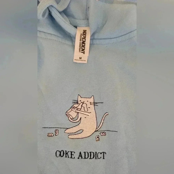 INDENDENT UNISEX MIDWEIGHT  HOODED PULLOVER Blue "Coke Addict" Med. Sweatshirt - Picture 5 of 6